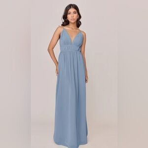 Revelry Dusty Blue V-Neck Chiffon Bridesmaid Dress